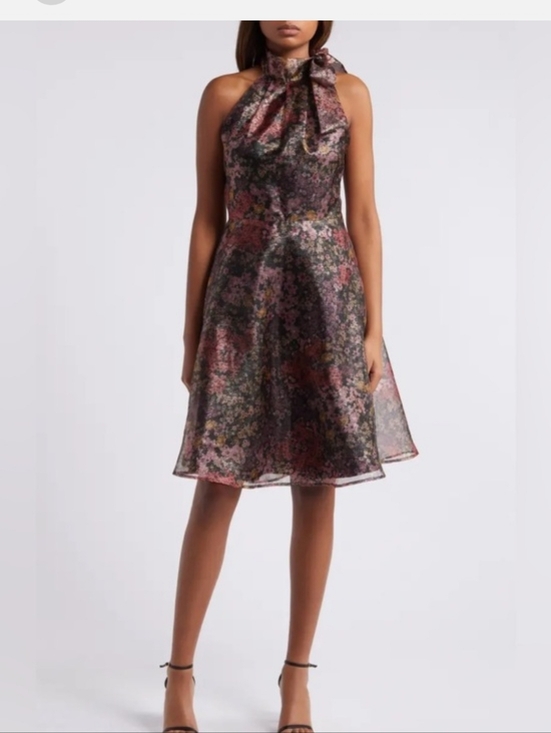 Black Halo Dresses & Skirts - Black Halo Audrey Floral Halter Fit-and-Flare Dress in Multi-Pink